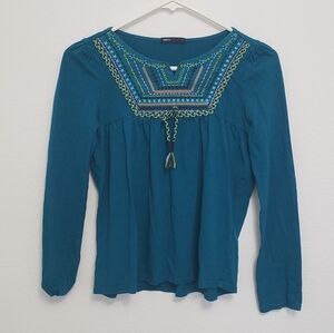 Gap Kids Teal Turquoise Folk Boho Embroidered Blouse Kids size 10